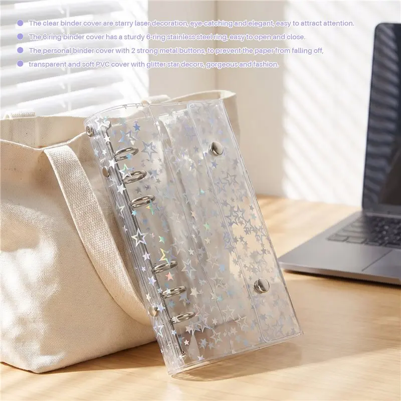 Customer Favorite Budget Binder Cover Clear PVC Binder Glitter Star Refillable Notebook Shell Protector With 2 Snaps