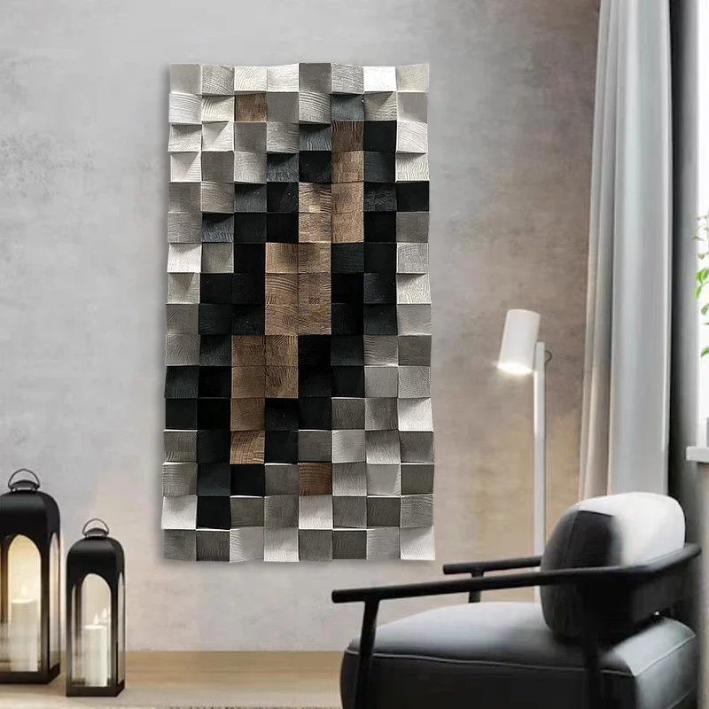 Entrance high sense, relief painting, modern living room background wall, handmade wood carving decorative painting simple