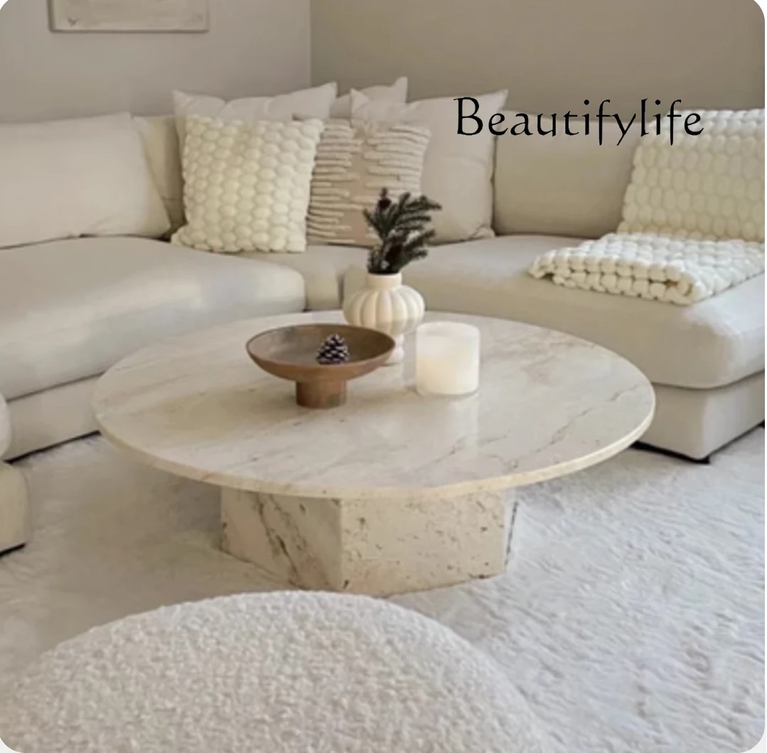 

Living Room Home Tea Table Cream Style Circle and Creative Antique Style Special-Shaped Marble Tea Table