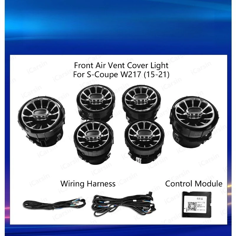 W217 S Coupe Air Vent LED Atmosphere Strip, 64 Color Interior Ambient Lamp Fit 2015-2021 Luxury Two Door Car Mod Accessories
