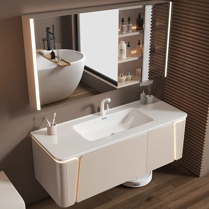 Arc with ambient lighting toilet washstand bathroom cabinet combination