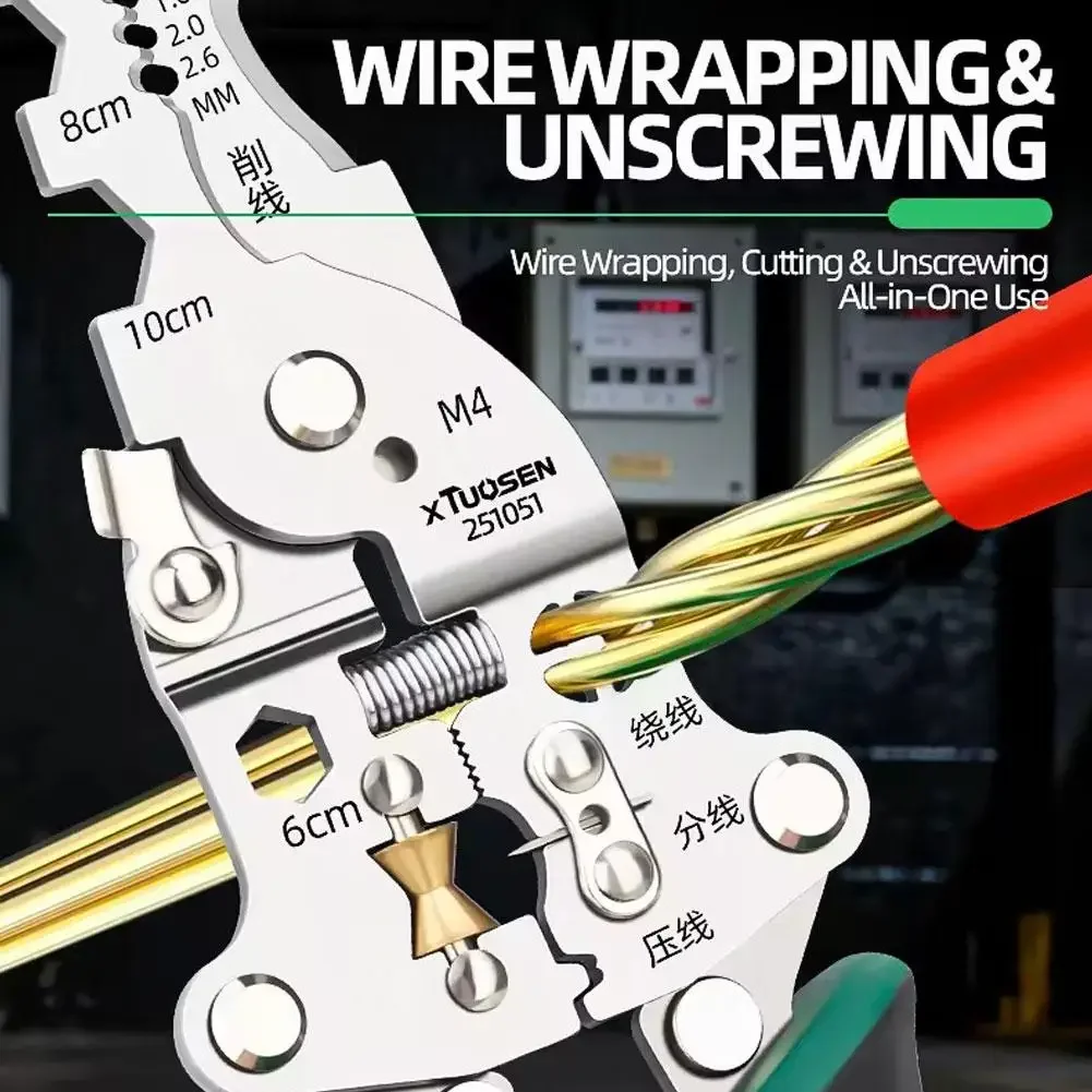 Faltbare Abisolierzange, Multifunktionales Elektrikerwerkzeug mit Spannungsprüfung, Kabelschneiden & Crimpen, Drahtabisolierer – Detail 6