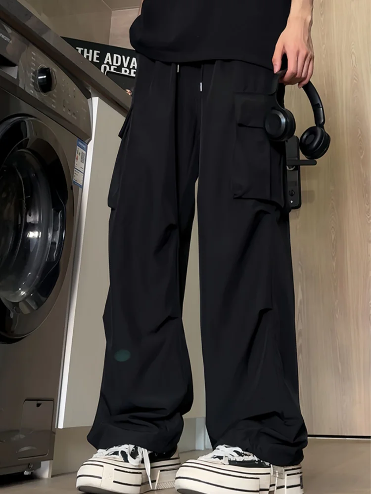 Ropa de trabajo recta, pantalones informales, pantalones Cargo de pierna ancha, pantalones de mujer de Color puro a la moda, pantalones de pareja de cintura alta, estilo callejero 2025