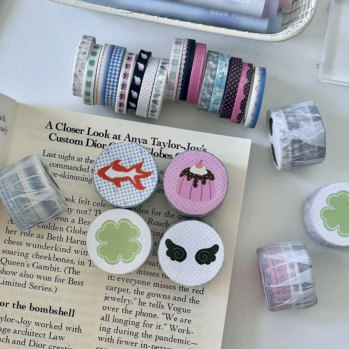 MINKYS 4 قطعة/المجموعة 6 مللي متر الأساسية مجلة شريط زخرفي حزمة لطيف الكرتون الإبداعية اشي الشريط القرطاسية المدرسية