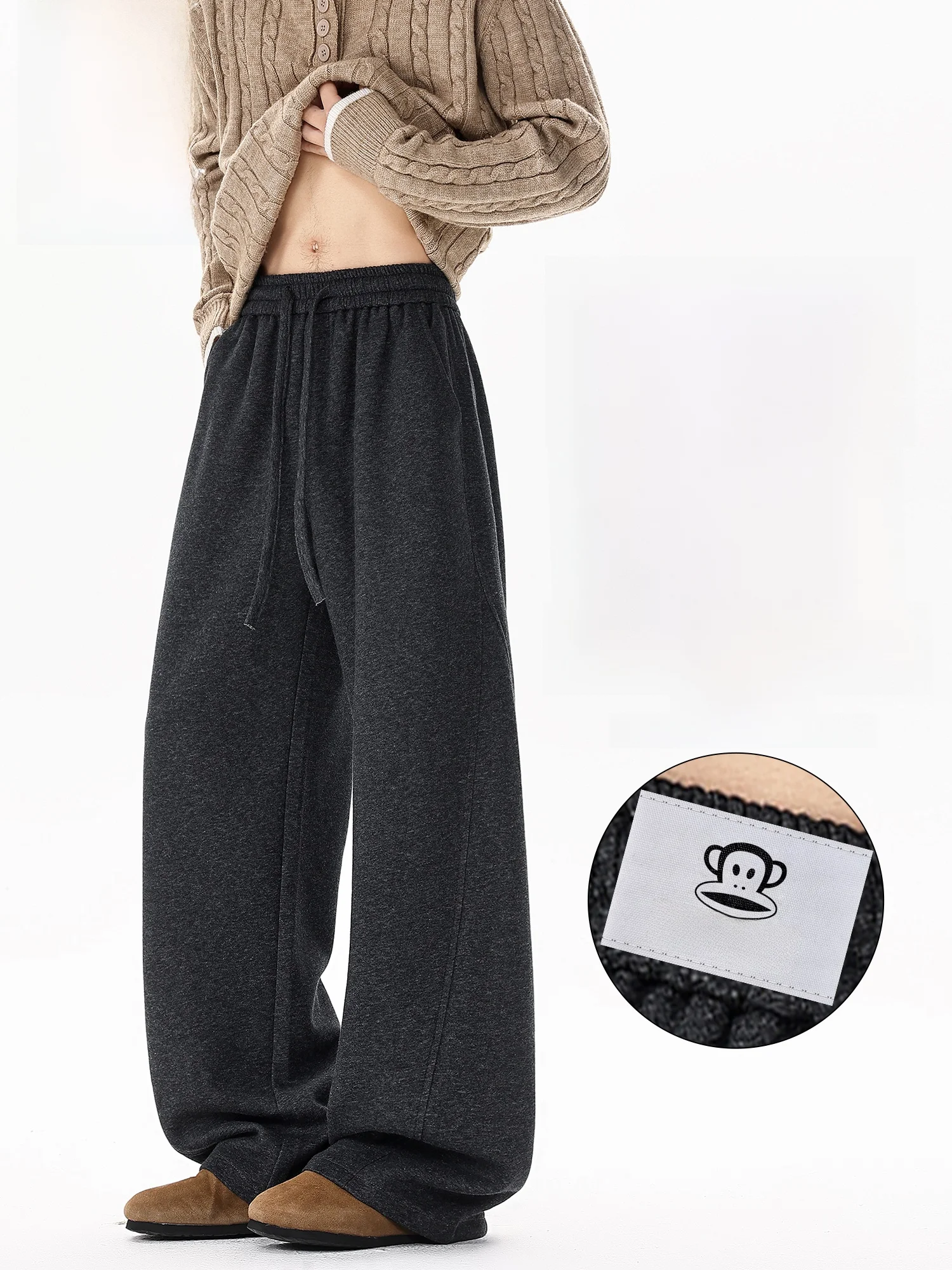 

PaulFrank Men's Casual Loose Knitted Wide Leg Sweatpants American Sle Spring Lazy Pants Drapey Comfortable Straight Leg Pants