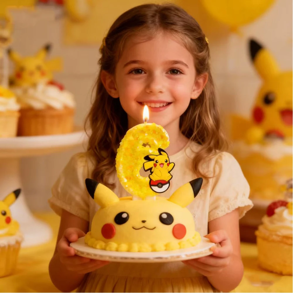 Pokemon-inspirierte Geburtstagstortenkerze, Cartoon-Figur-Kerze für Kindergeburtstag, Kuchendekoration, Partyzubehör.