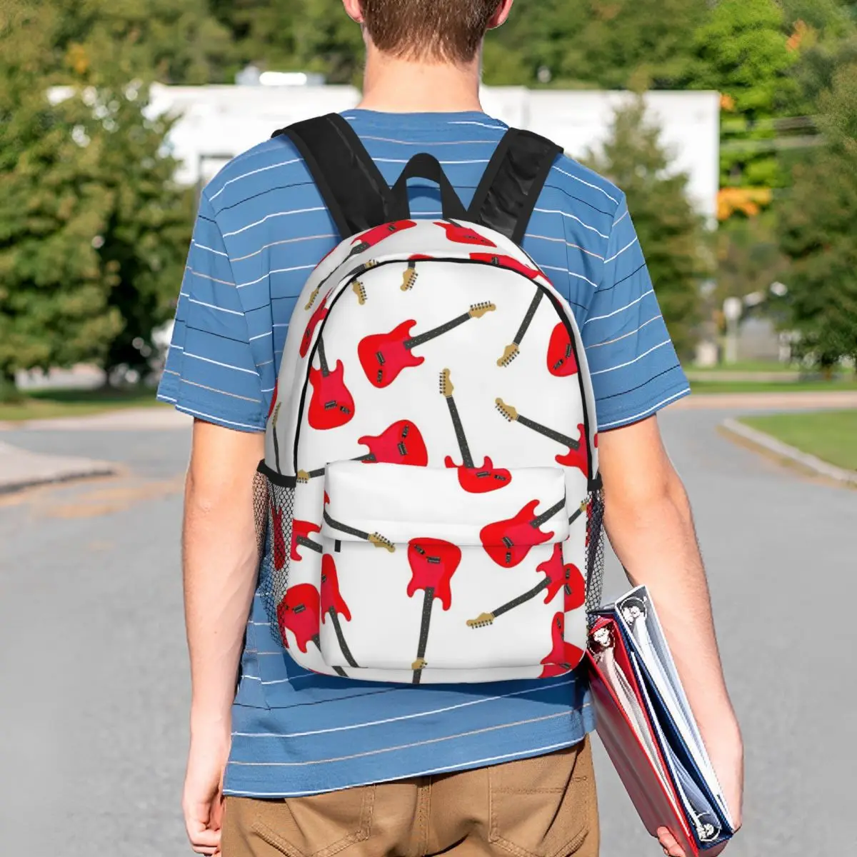 Red Cartoon Electric Guitar Backpack Student BookBag Kids School Bag Laptop Shoulder Bags for Boys Girls
