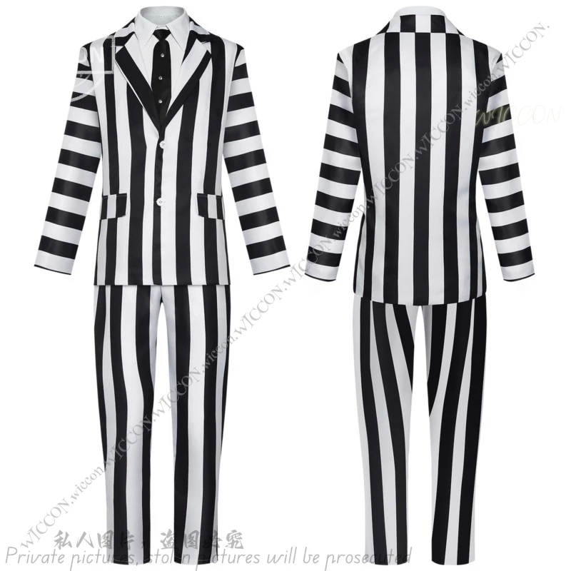 Halloween Underworld Adult Black and White Pattern Role Playing Costume Cosplay Master Stripe Set Horror Woman Man Halloween Set