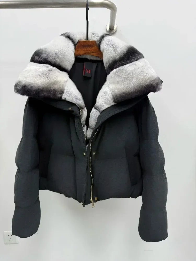 Veste à capuche en fourrure de lapin Rex naturelle pour femme, doudoune chaude de luxe, haut d'automne et d'hiver, manteau de fourrure de réalité épais et moelleux pour femme