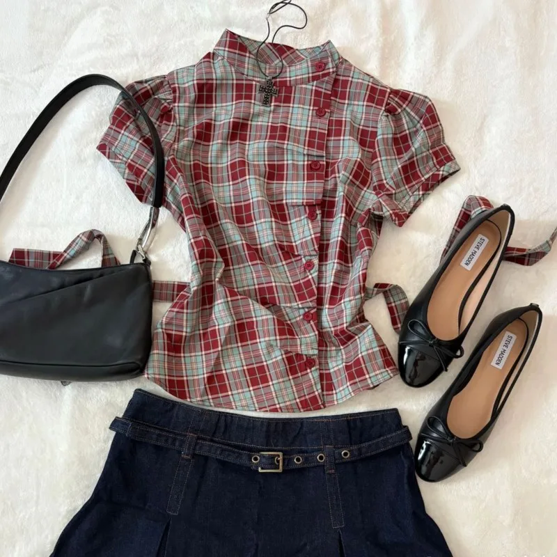 

Панк-топ Y2K в стиле кавай, милые футболки для девушек, клетчатые готические сексуальные топы в стиле Харадзюку, облегающая повседневная женская одежда, летняя футболка в стиле EMO