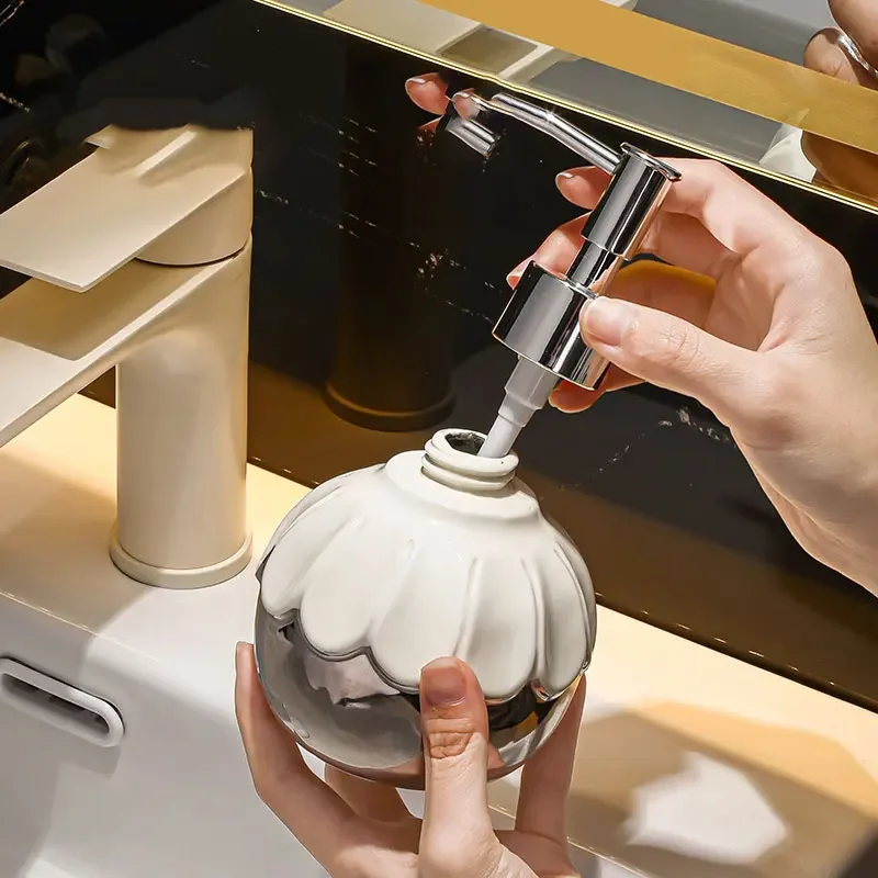 Botella desinfectante de manos de cerámica de 350ml, botella de prensa de loción de gel de ducha para el hogar y el Hotel, dispensador de champú de jabon