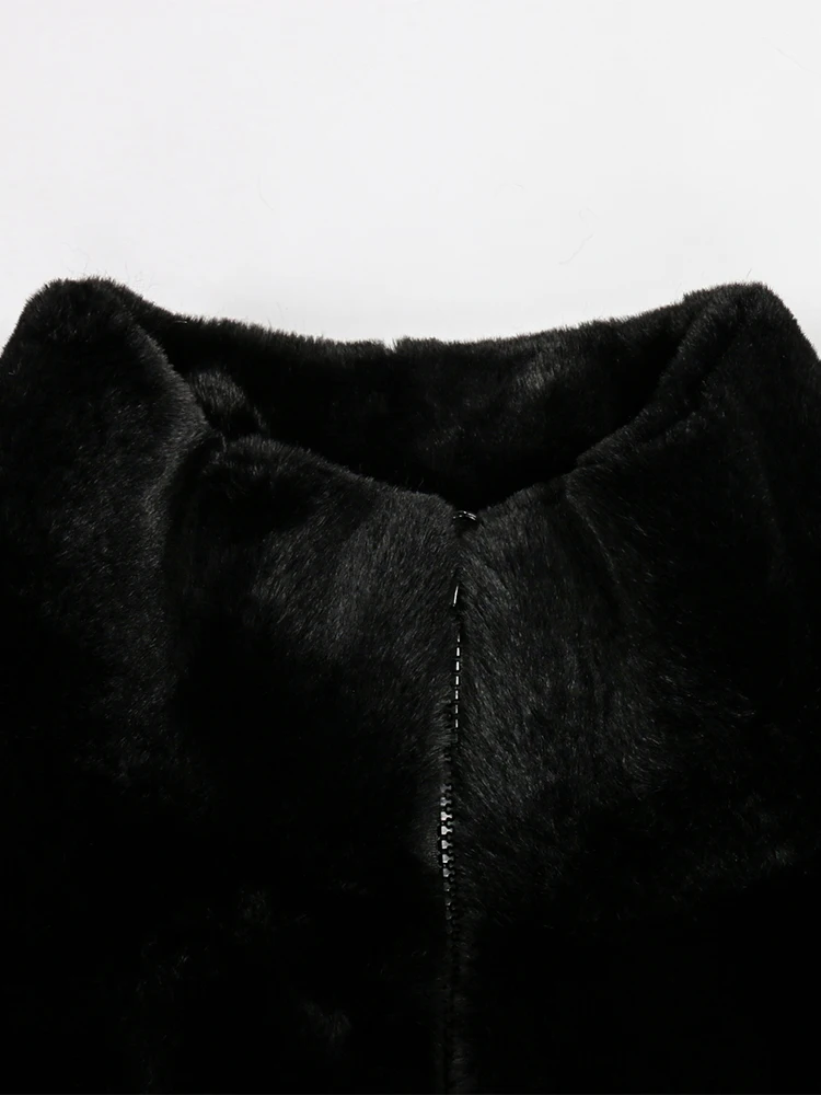 Nerazzurri Winter Black Oversized Thick Warm Soft Fluffy Faux Fur Jacket Women Long Sleeve Stand Collar Zip Up Furry Sweatshirt