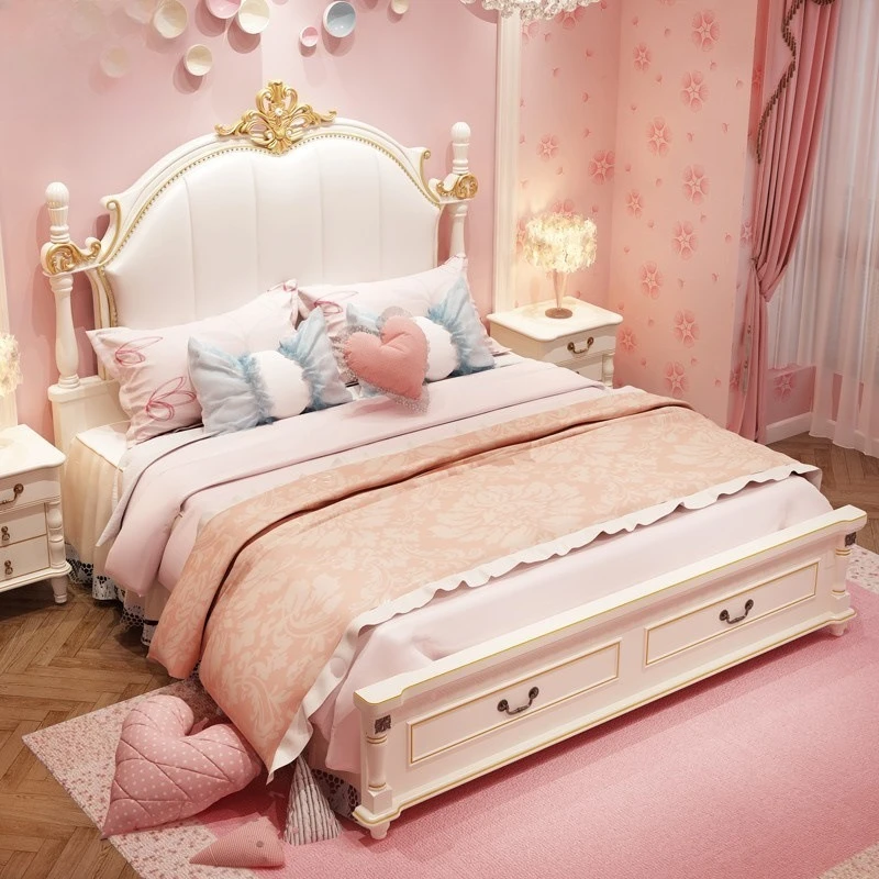 Solid wood American style master bedroom modern princess bed girl simple European style room furniture set combination