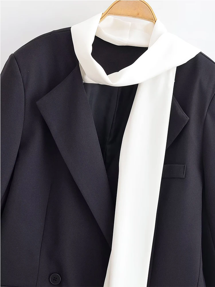 Women's Suit Jackets 2025 Autumn Winter New Fashion Solid Color Scarf Collar Suit Jacket Female High Street Elegant New Coats