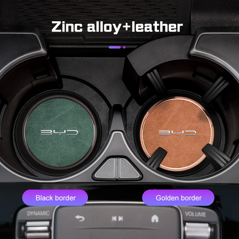 Leather Alloy Car Coaster For Byd Song Plus Seal u Dmi Ev Seagull Atto3 Yuan Tang Han Qin Water Cup Holder Pads Anti Slip Mat