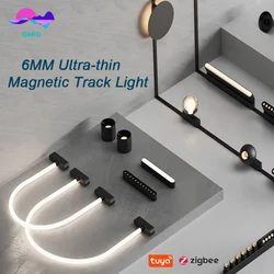 Luz de pista magnética ultrafina para sala de estar, foco lineal moderno de 6MM, blanco y negro, lámparas de pista magnética para el hogar