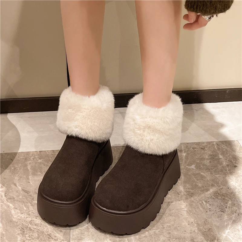 2024 Women Winter New Round Head Zipper Matte Surface Thick Bottom Outer Fury Snow Boots Comfortable and Warm Women's Boots