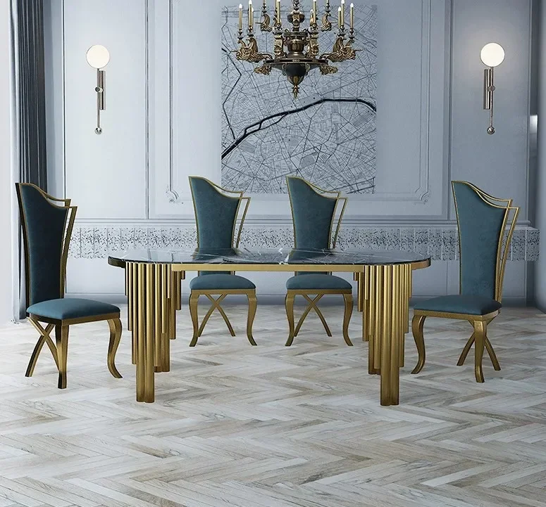 

z Nordic Luxury Dining Room Furniture Tempered Glass Golden Stainless Steel Dining Table for Home Hotel