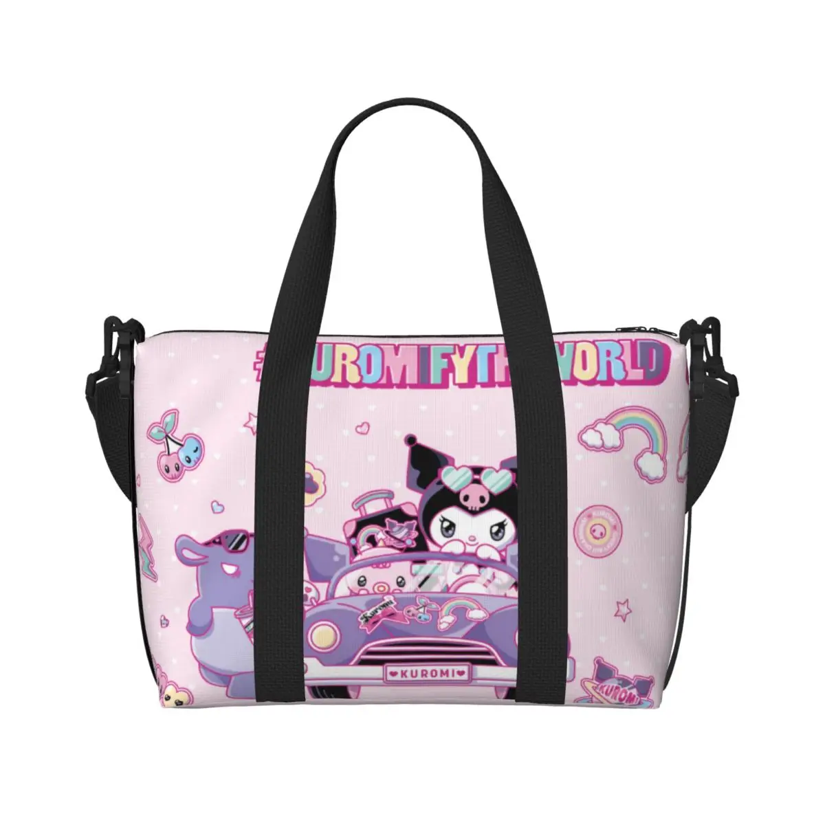 

Custom Adorable Kuromi Beach Tote Bag for Women Extra Large Gym Carry On Fashion Film Travel Shopping Bags