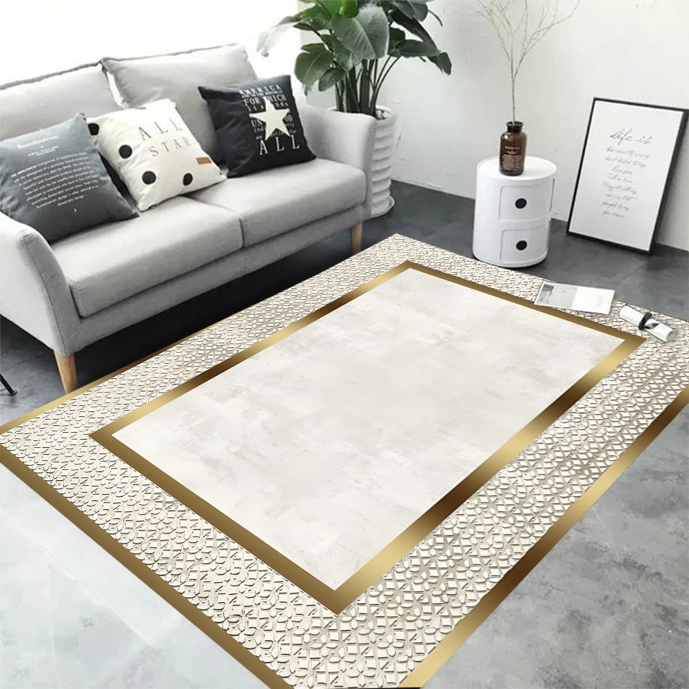 Luxuriöser Teppich mit goldenem Rand, Fußmatte, Teppich, minimalistische geometrische Textur, rutschfeste Bodenmatte für Wohnzimmer, Schlafzimmer, Heimdekoration