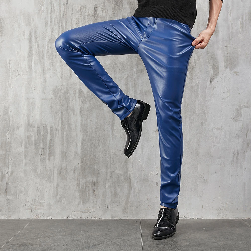 Men\'s Leather Pants Skinny Fit Stretch Fashion PU Leather Trousers Party & Dance Pants Thin Streetwear