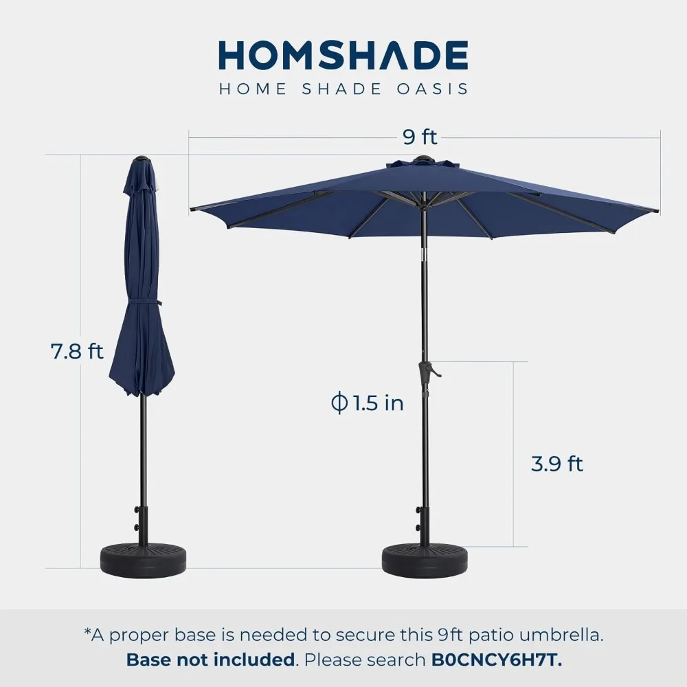 Parapluie d'extérieur de 9 pieds, protection UV UPF50 + avec bouton poussoir inclinable, manivelle et 8 nervures robustes