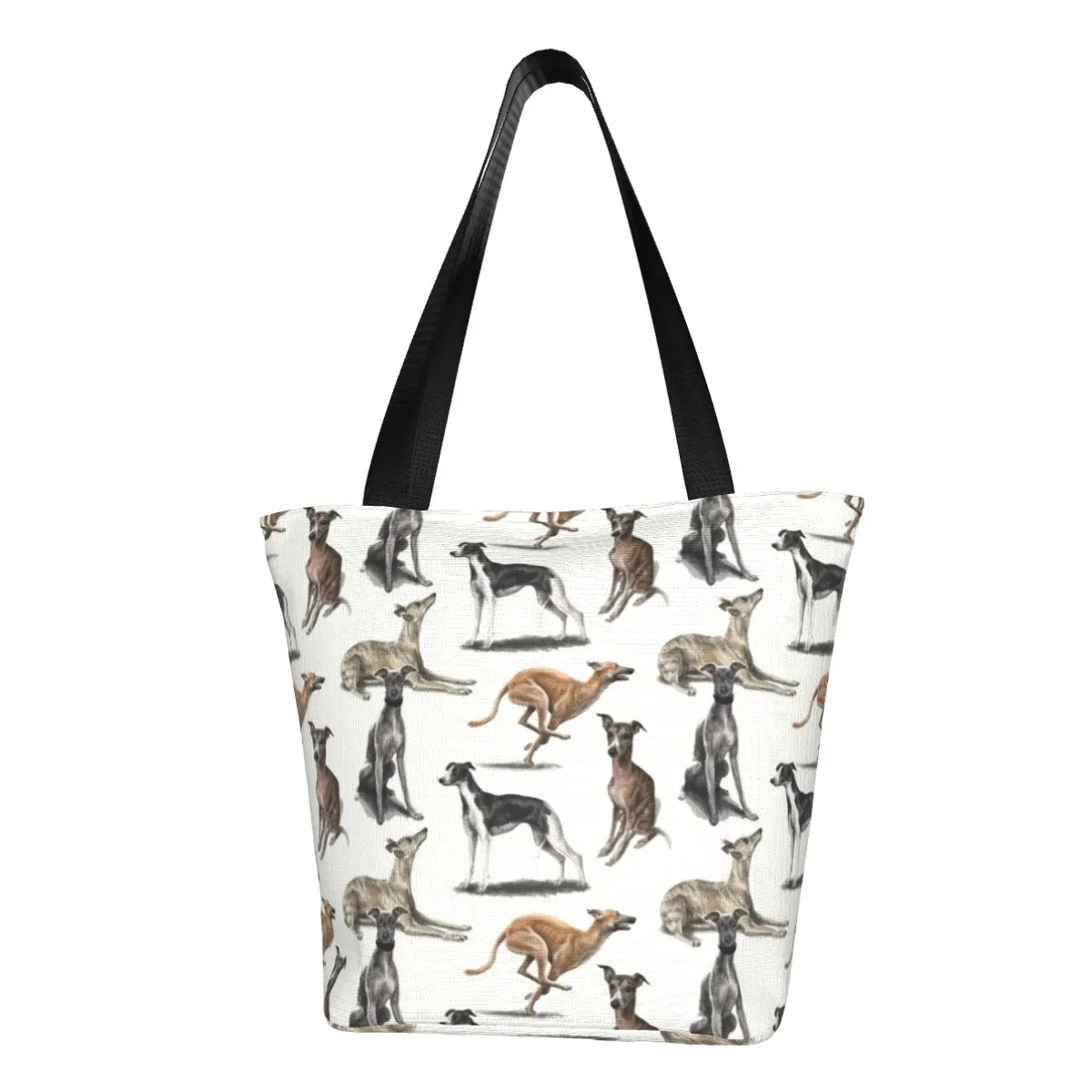 Custom Whippet ร้านขายของชํา Shopping Tote กระเป๋าผู้หญิงแฟชั่น Greyhound สุนัขผ้าใบไหล่กระเป๋านักช้อปกระเป๋าถือขนาดใหญ่