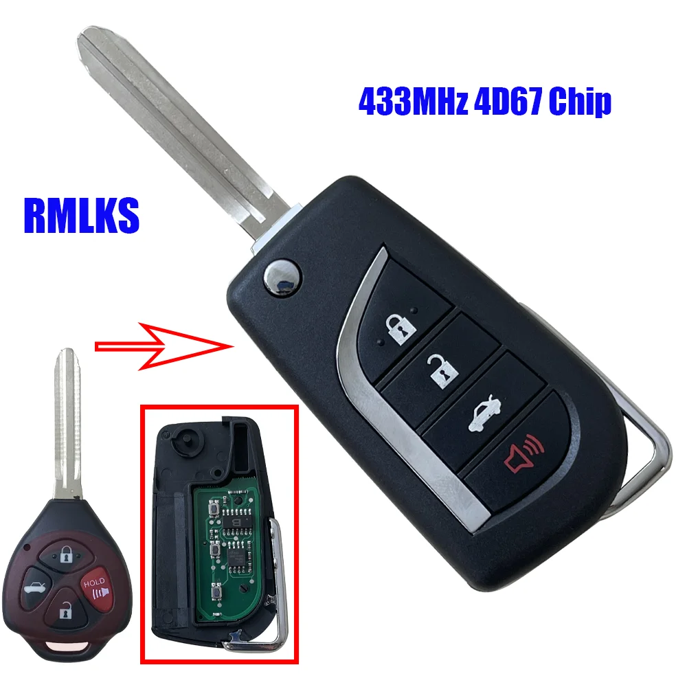 Flip 4 buttons Remote Key FOB For Toyota Camry Corolla Hilux 433.92mhz G 4D67 Chip FCC ID : B41TA B42TA TOY43 Uncut Blade