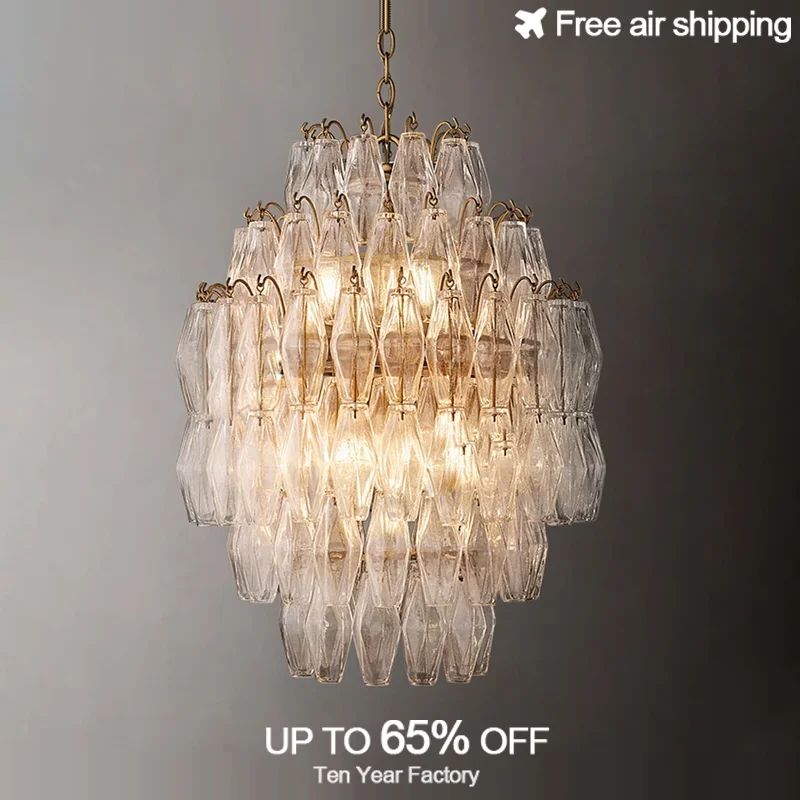

LED Postmodern Pink Clear Glass Chandelier Dimmable with Remote for Living Room Dining Room Hanging Decorative Ceiling Light