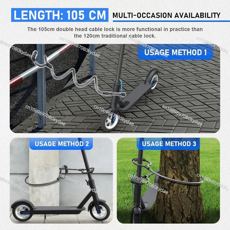 Electric bicycle anti-theft combination cable lock with bracket 4-position double-ended handcuff lock Electric scooter lock