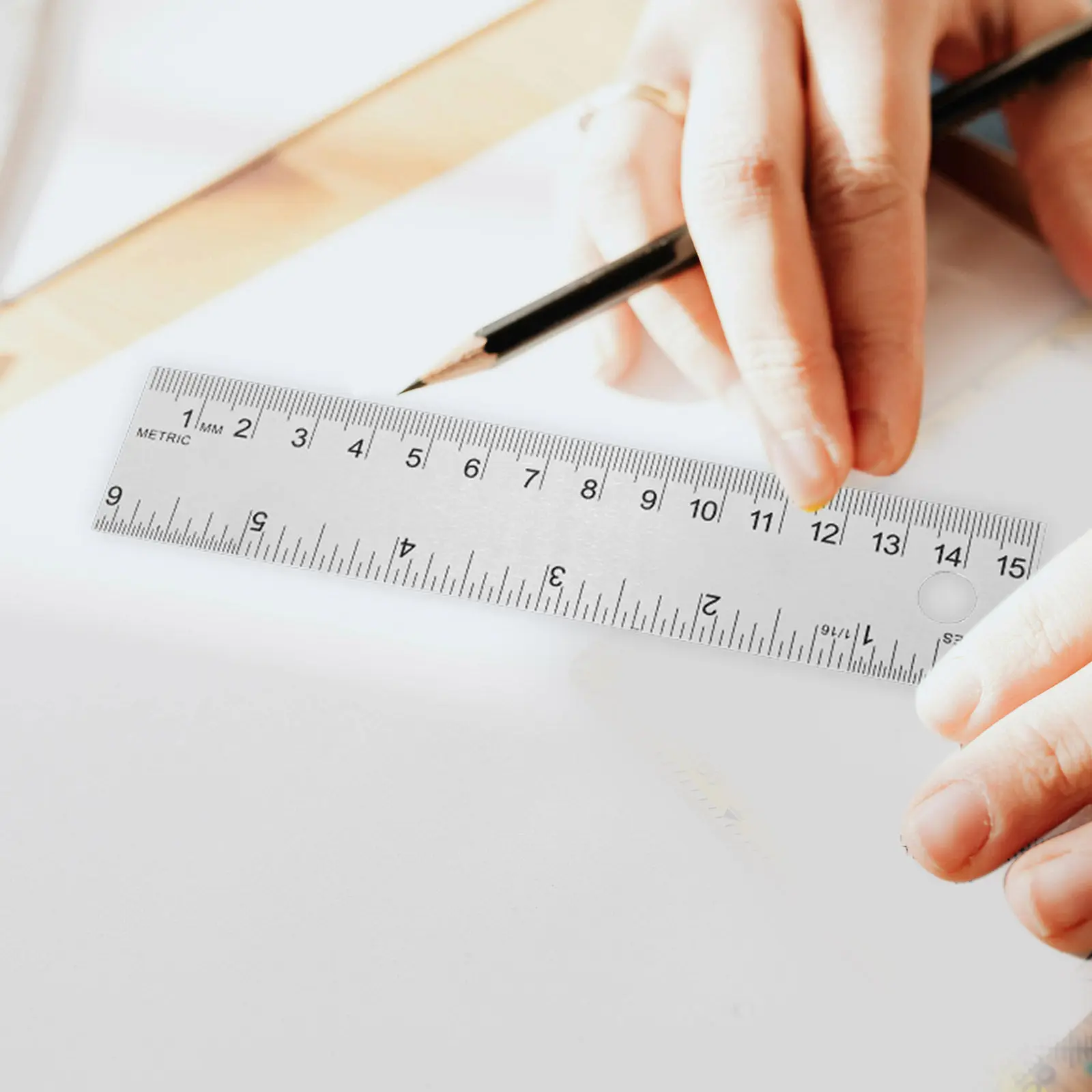 15 Cm 6 Inch Stainless Steel Cork Back Ruler Metal Straight Ruler with Inch Centimeter Markings for Drawing Measuring Office