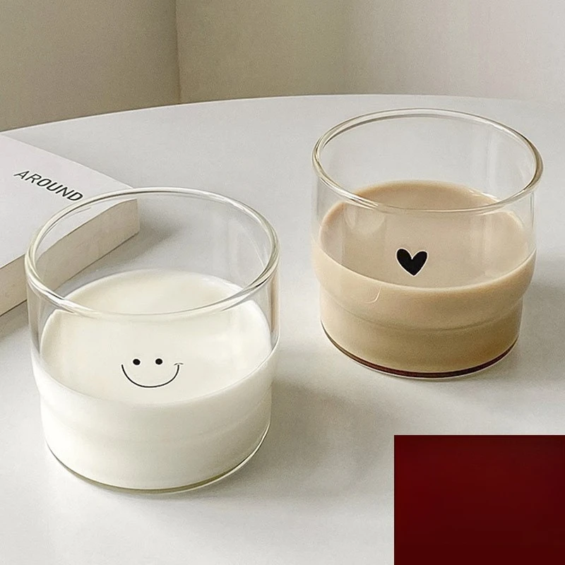 Heat Resistant Glass Cup Cute Coffee Mug with Love Smile Face Simple Breakfast Milk Cup Microwave Safe