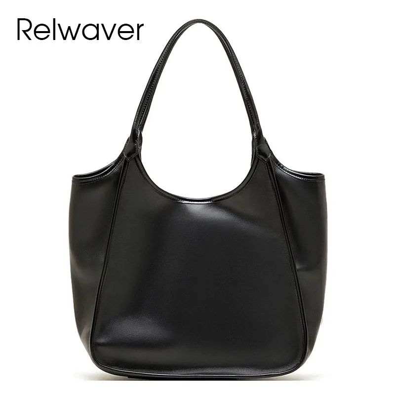 

Relwaver women tote bag genuine leather underarm bag soft brief commuting lady handbag black versatile shoulder bag 2026 spring