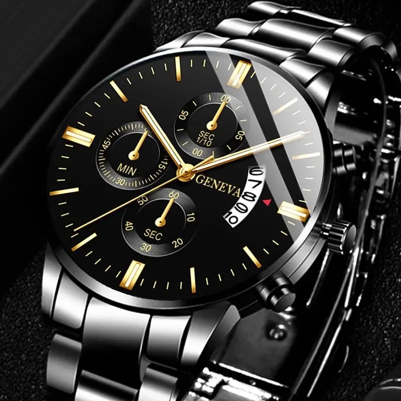 

Fashion Men Black Stainless Steel Watch Luxury Calendar Quartz Wrist Watch Mens Business Watches for Man Clock Relogio Masculino