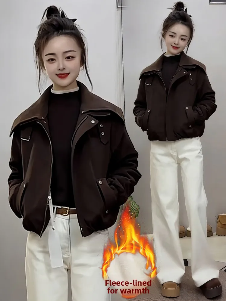 

Korean Sle Thiened Fce Women's Parka Coat Warmth Casual Faion Outerwear Long Sve Zipper Closure Color