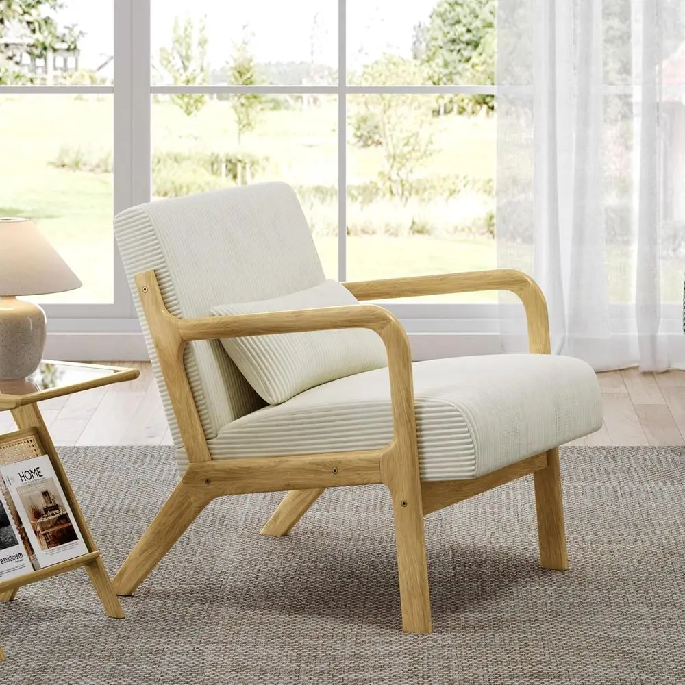 Accent Chair or Living Room, Corduroy Century ern Reading Armchairs with Lumbar Pillow or Bedroom, Decorative Soa Chair or Adult