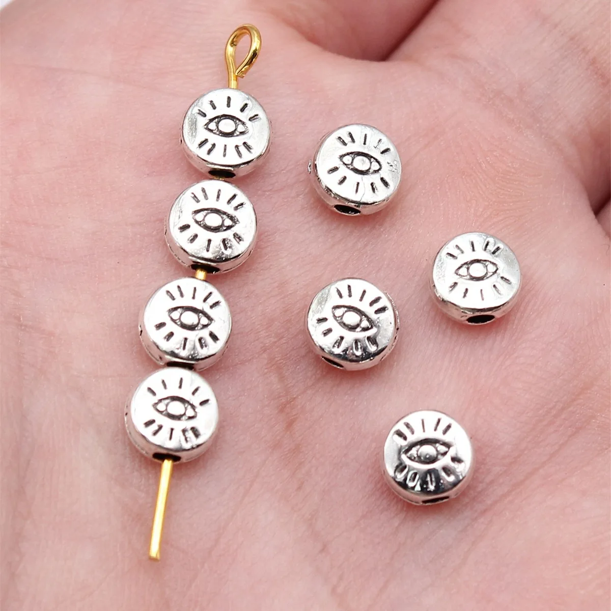 WYSIWYG 40pcs 6x6mm Antique Silver Color Double-Sided Eye Small Hole Beads Handmade Jewelry Findings For DIY Jewelry Making