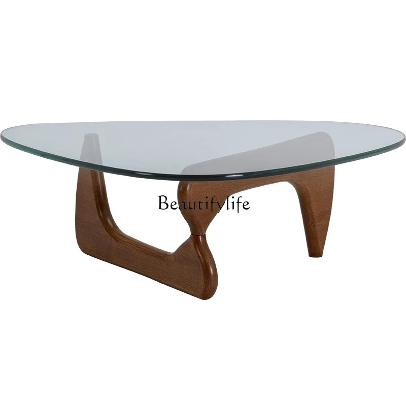 

Household small apartment medieval glass solid wood tea table Nordic simple designer special-shaped table