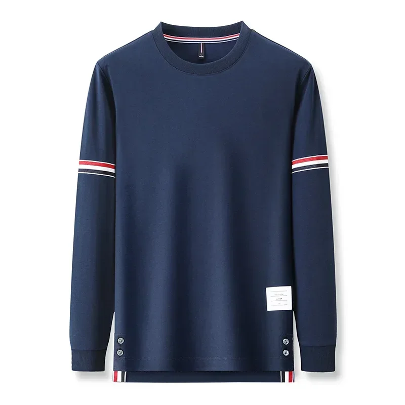 

White, navy blue 2024 autumn new men's round neck cotton sweater casual bottoming men's long-sleeved shirt wholesale