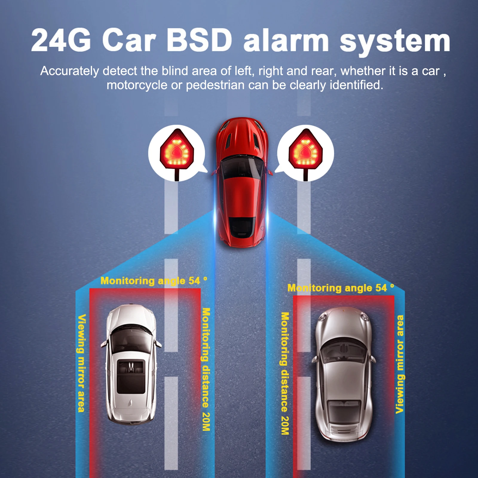 

24Ghz Millimeter Wave Radar Car Highlight BSD Blind Spot Detection System 20M Detection Range Lane Change Assist Warning Light