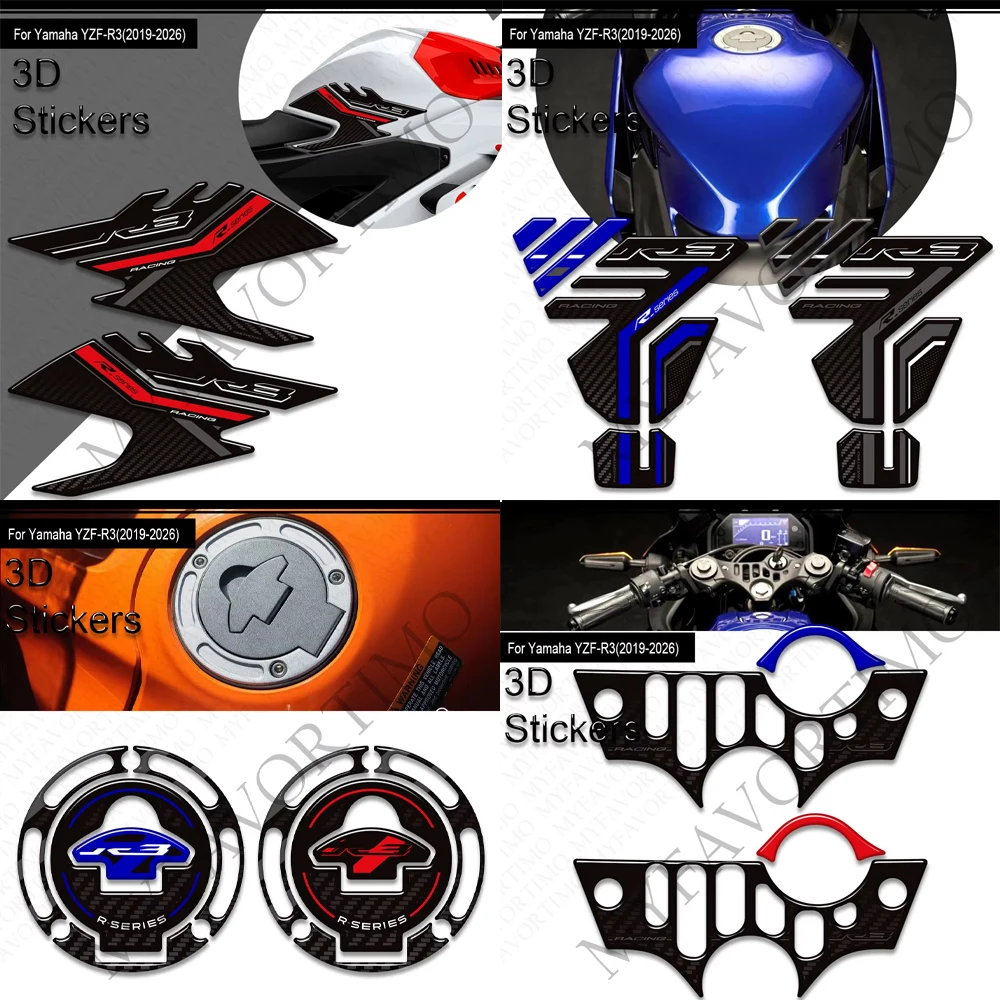 

For YZF-R3 YZFR3 YZF R3 Motorcycle Tank Pad TankPad Cap Grips Gas Fuel Kit Knee Stickers Decals Protection 2017 - 2026