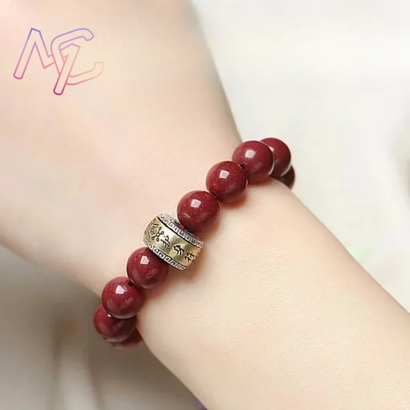 

Real Natural Cinnabar Beads Bracelet Jade Stone Bangle Gemstone Lucky Amulet Fashion Jewelry Charm Holiday Gifts for Girl Women