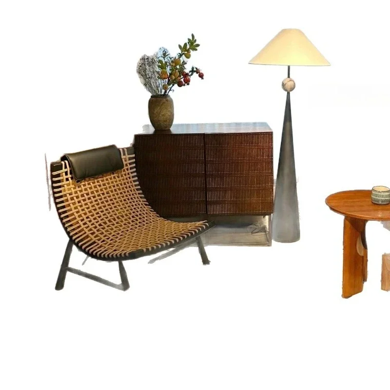 Solid wood rope chair ash wood single sofa chair woven backrest casual single chair