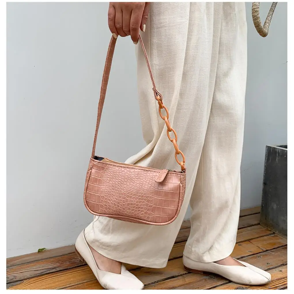 Fashion Women PU Leather Hobo Pillow Bag Women’s Vintage Crocodile Pattern Bag Handbags Elegant Underarm Bag Shoulder Bag