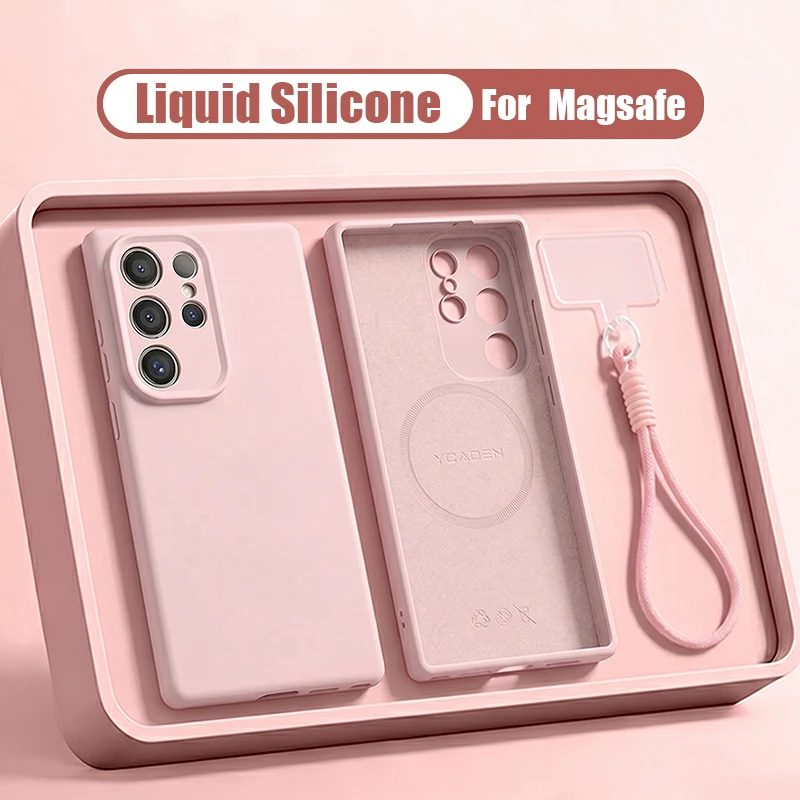 Liquid Silicone Magnetic Soft Phone Case For Samsung Galaxy S26 Ultra S25 S24 S23 S22 Ultra S26 Plus For Magsafe Lanyard Cover