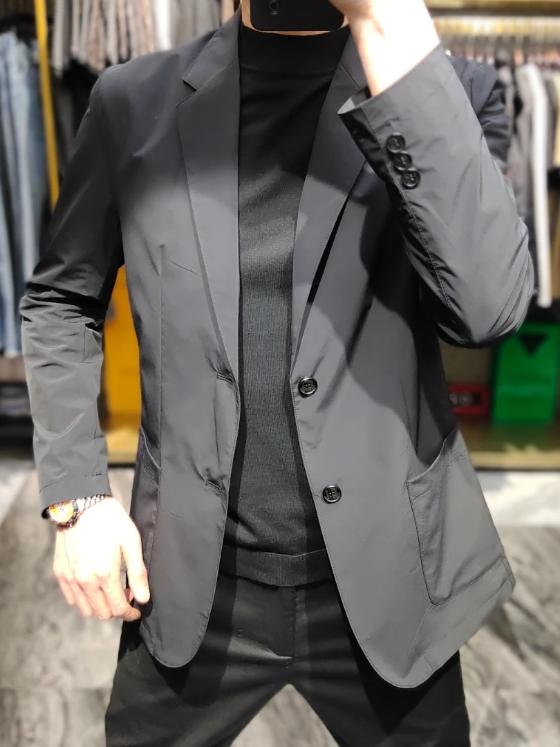 

Men's Busin Casual Faionable Breathable Spring Autumn New Sle Suit Stand Fit Long Sve Flat Collar Two Buttons