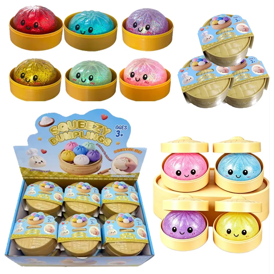 

Simulation Food Dumpling Squishy Squeeze Ball Colorful Sensory Fidget Toy with Steamer for Stress Relief Home Desktop Decor Gift