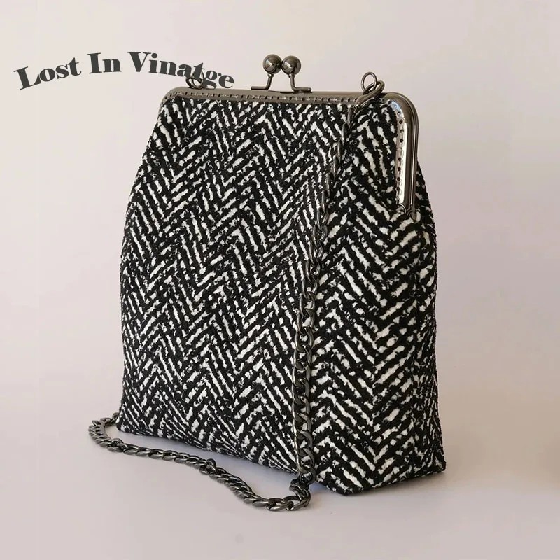 

Lost in Vintage Classic Bag Borsecliclac Evening Clutch Kiss Lock Bag Metal Frame Cashmere Imitation Wool Weave Bags20x20x7cm