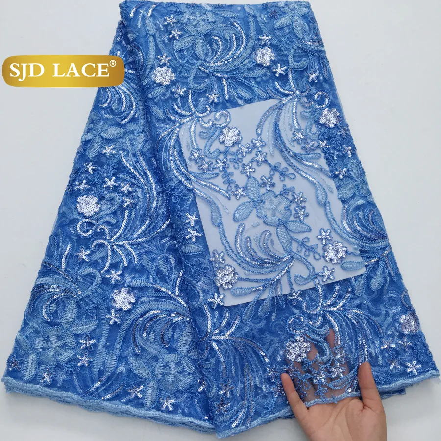 

SJD LACE French Sequins Net Lace Fabric Women Wedding 2025 Latest Blue Nigerian Tulle African Mesh Lace For Party Dress Sew 4236