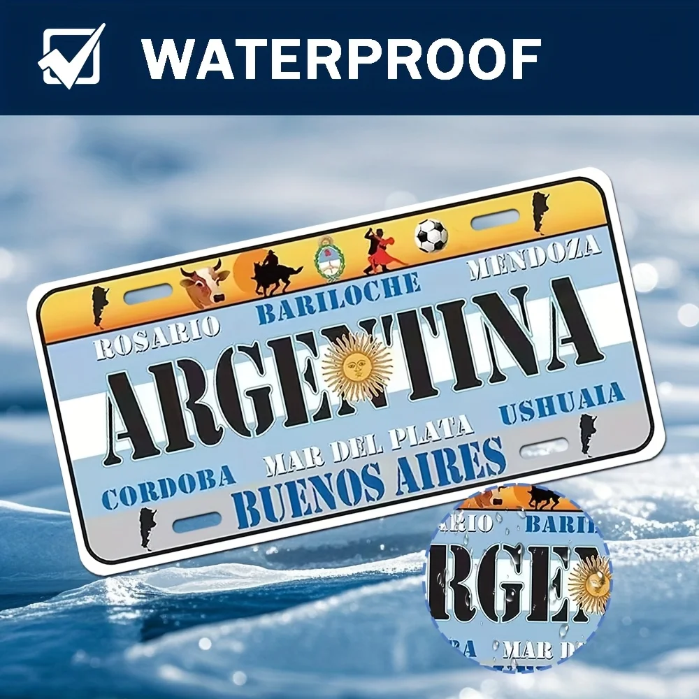 Aluminum License Plate Wall Sign - Argentina-Themed Retro Metal Art , High Quality Garage Decor with National Symbols, No Elect